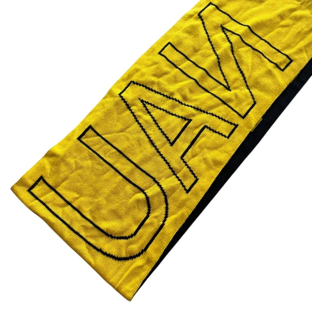 Nautica Signature Navy Blue Yellow Logo Reversible Knit Winter Scarf NT00038 Coz